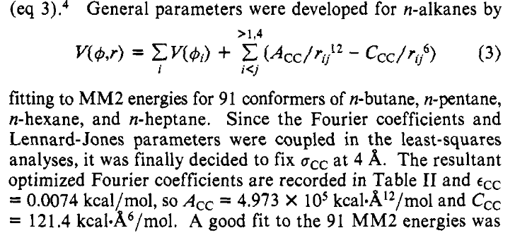Intramolecular Lennard-Jones Parameters