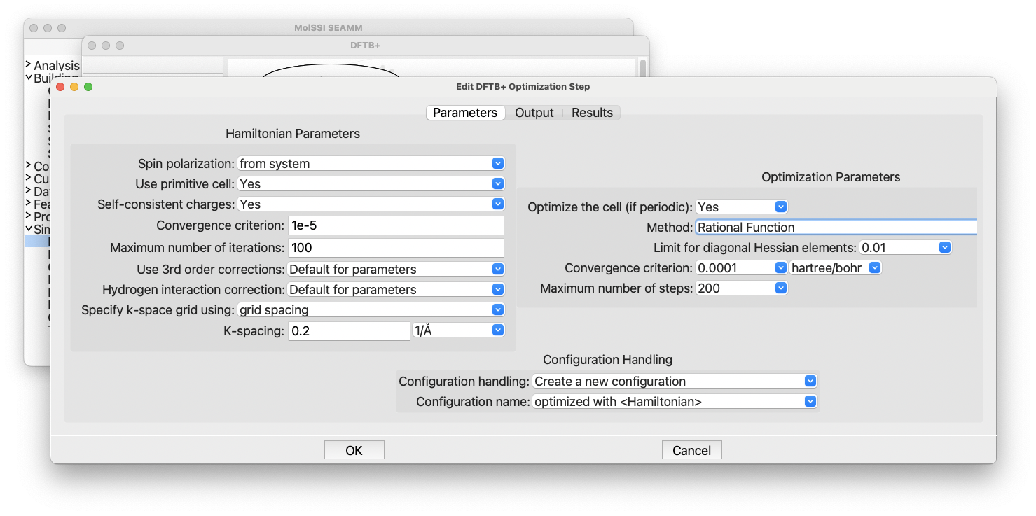 The DFTB+ Optimization dialog