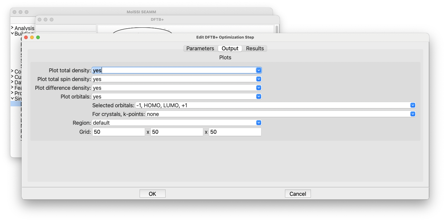 The DFTB+ Optimization dialog, output tab