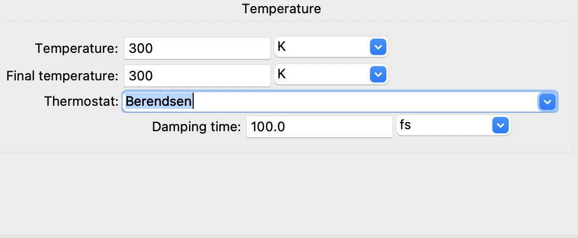 Berendsen temperature control parameters