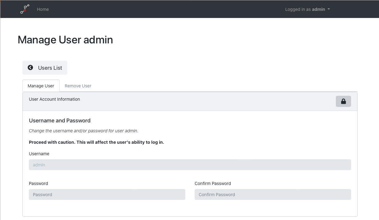 The change password section of manage user