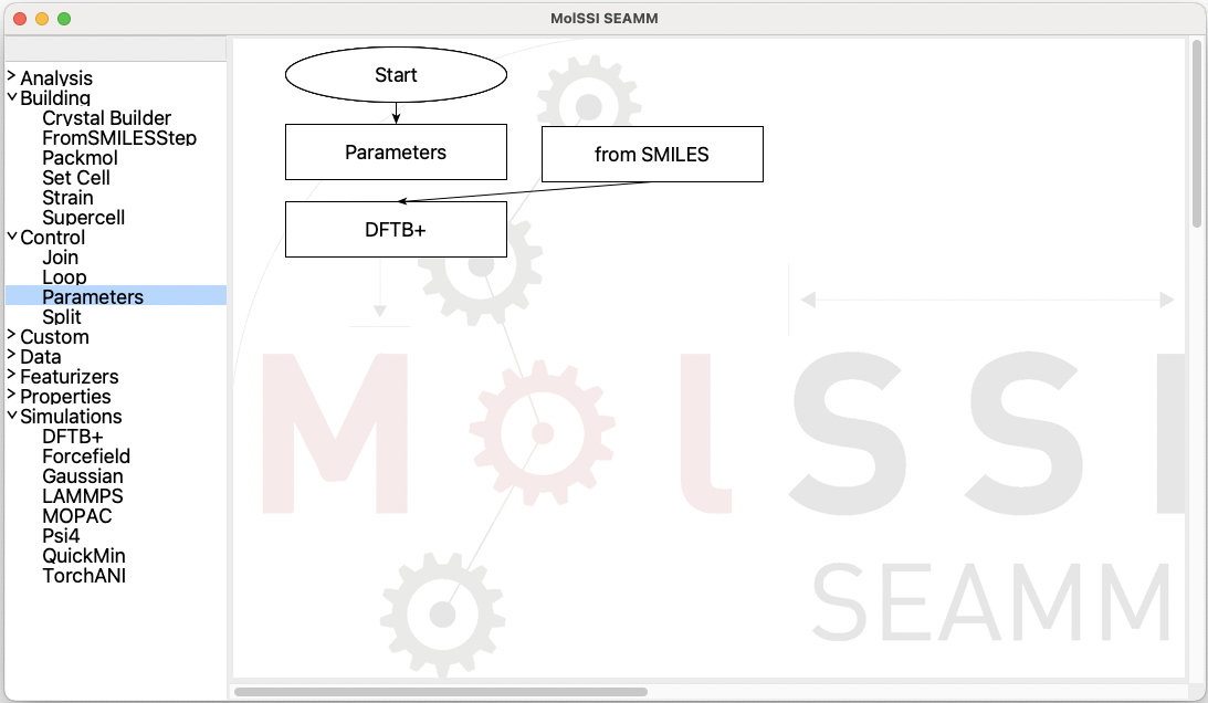 Adding the control parameters step