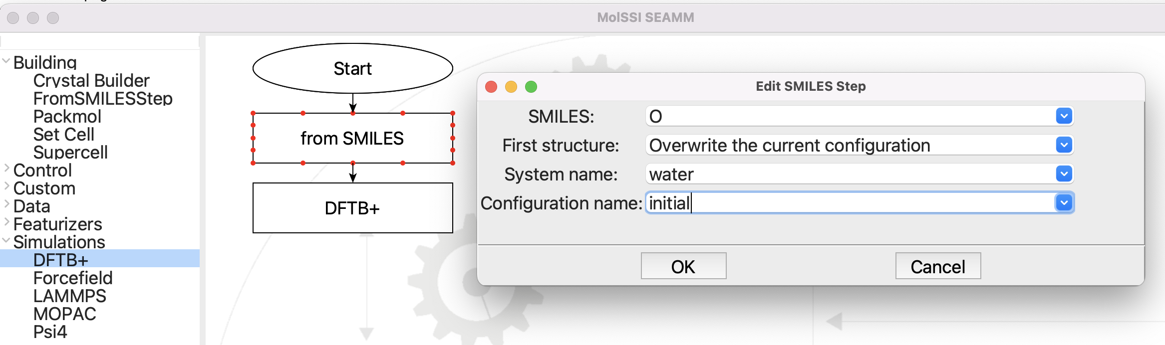 The flowchart and From SMILES input