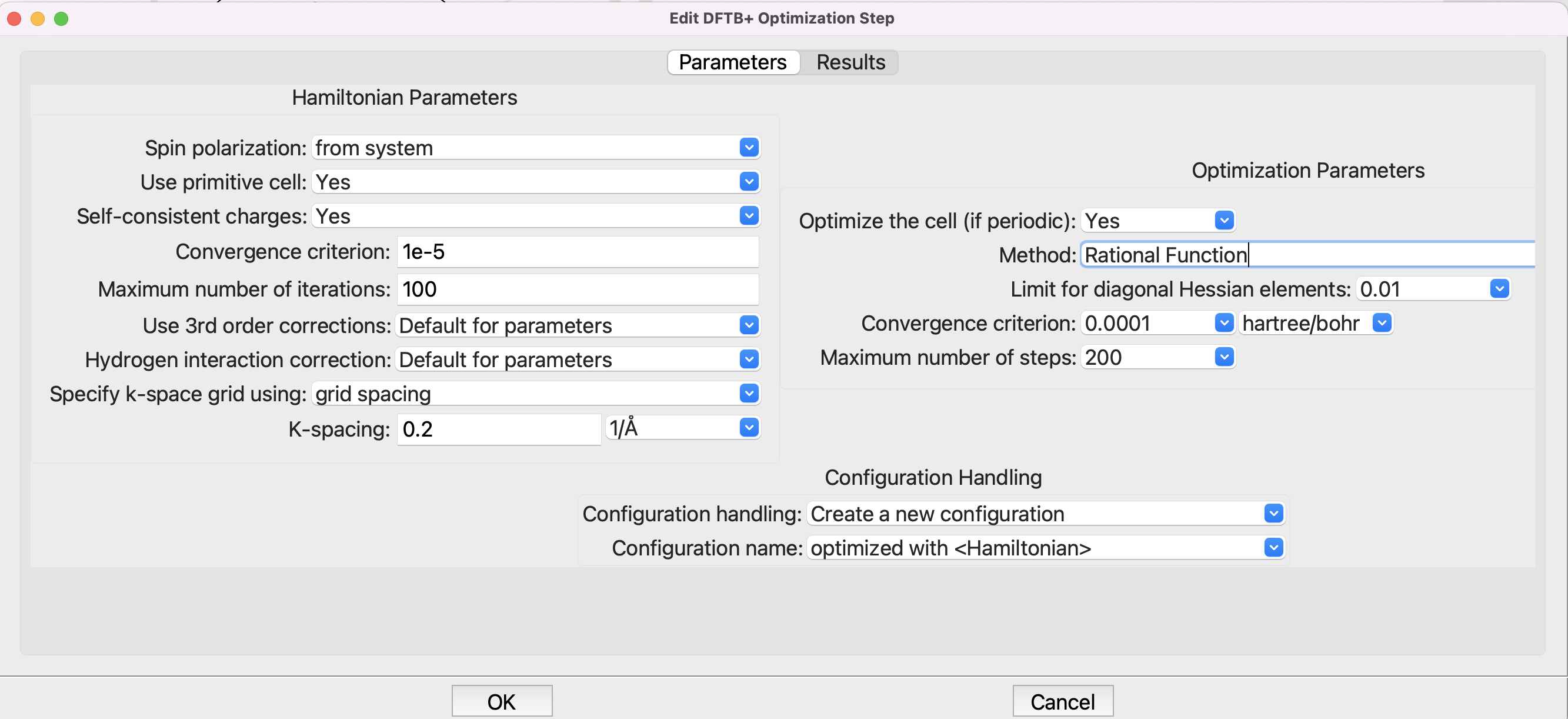 Optimization setup for DFTB+