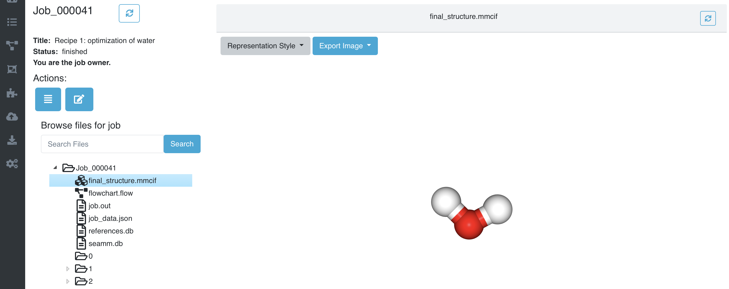 The optimized water molecule