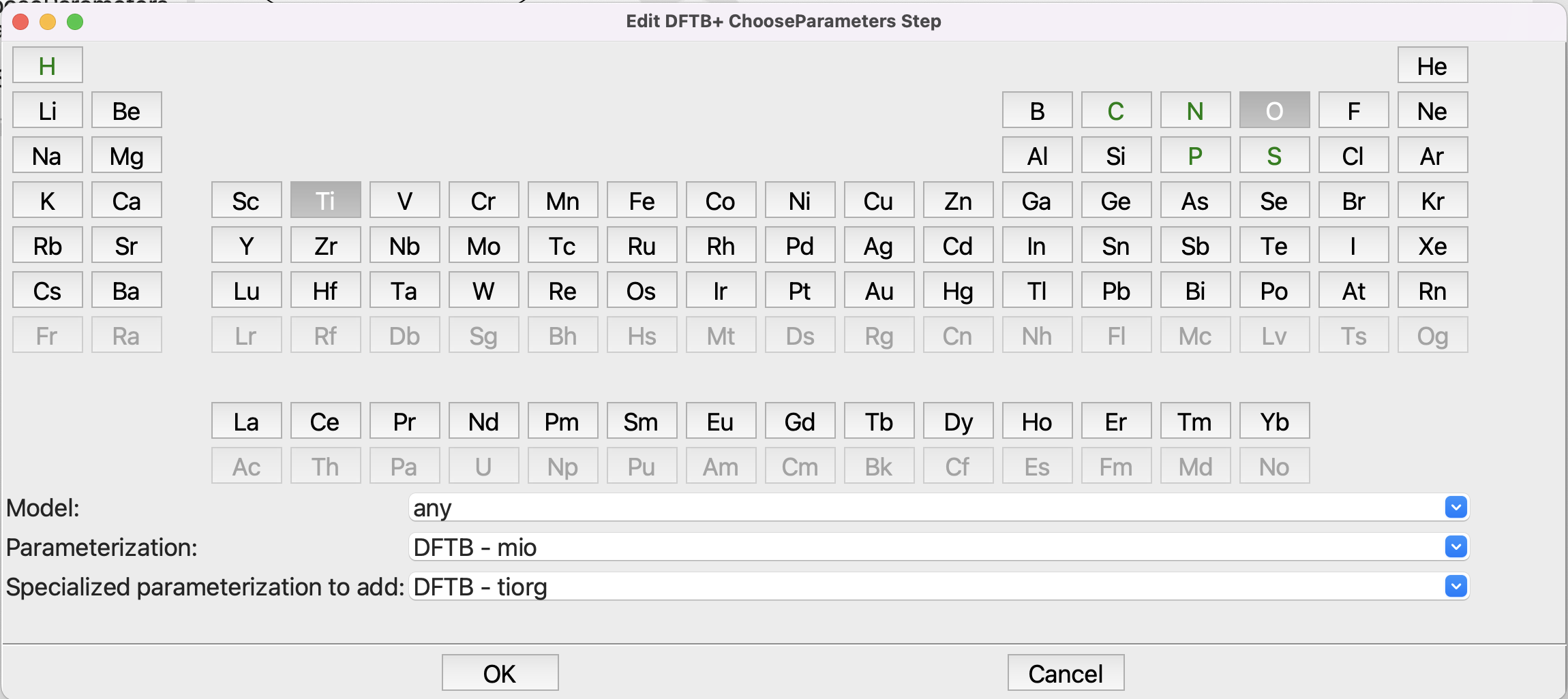 Setting up the **Choose Parameters** step