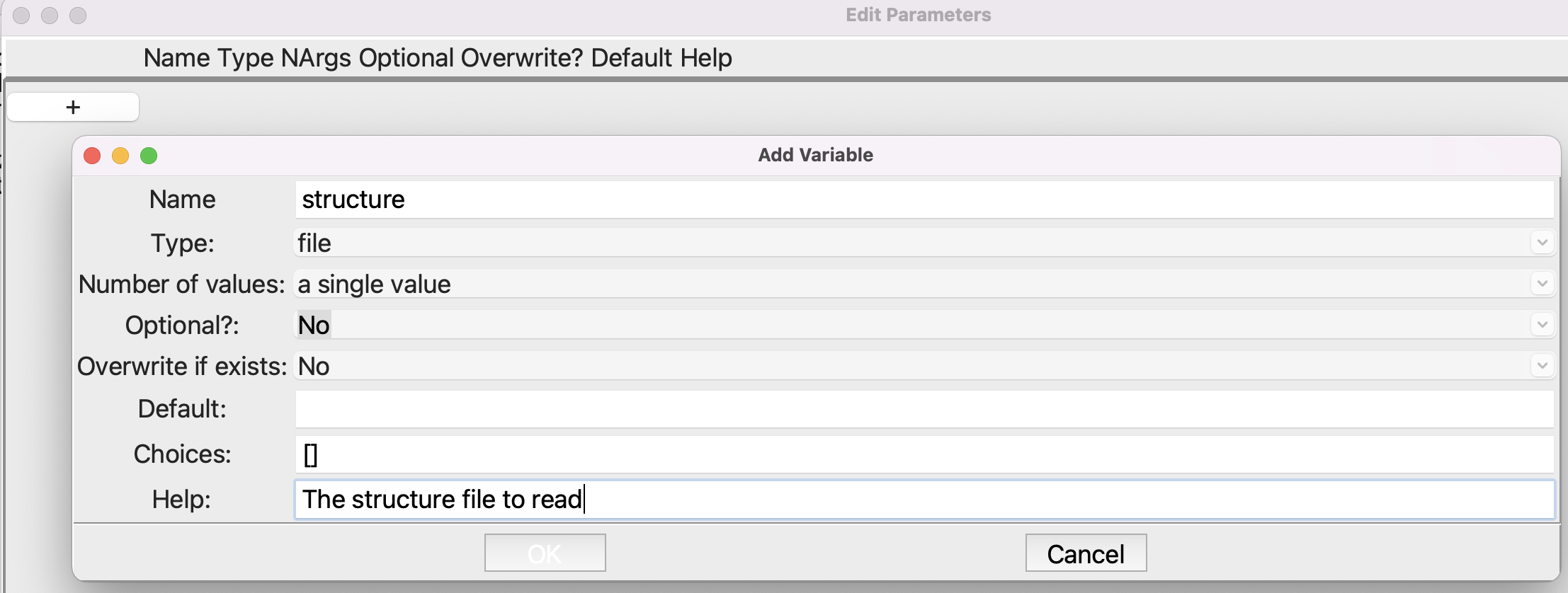 Setting up the **Parameters** step