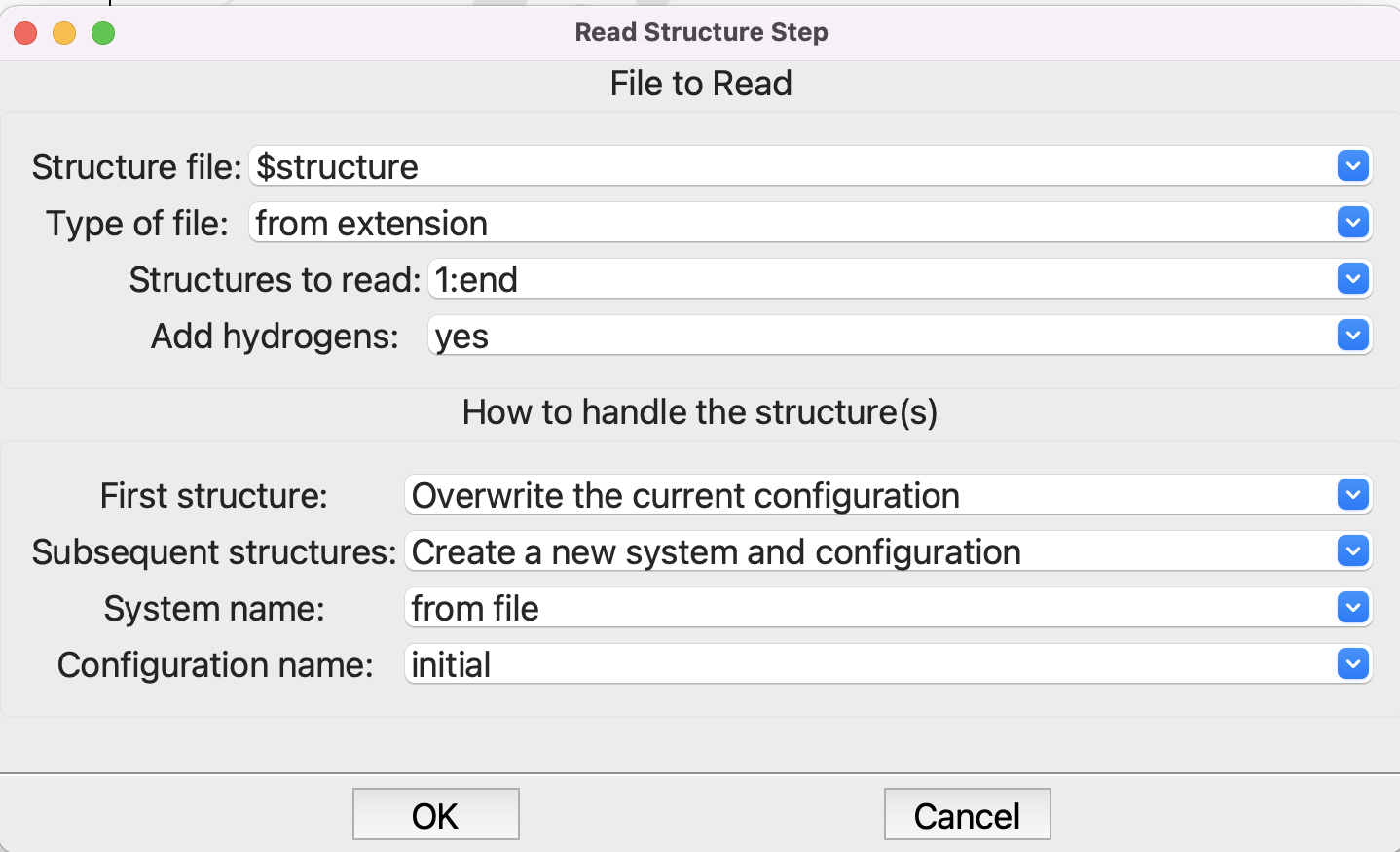 Setting up the **Read Structure** step