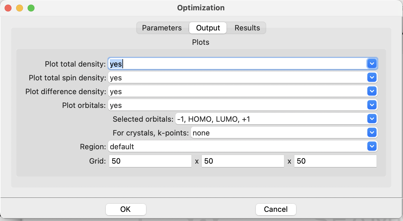 The FHI-aims Optimization dialog, output tab